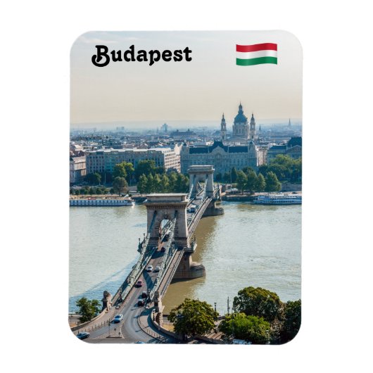 Aerial view of Chain Bridge - Budapest, Hungary マグネット (縦)