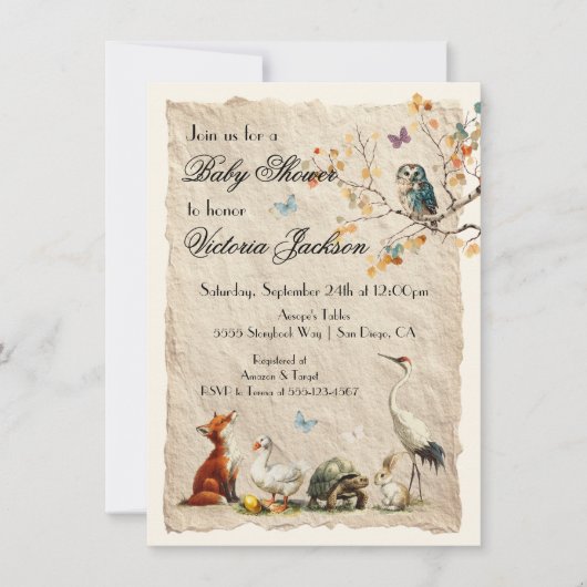 Aesop's Storybook Characters Baby Shower 招待状 (正面)