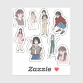 Aesthetic Anime Girl Outfit Vinyl Sticker Set シール (シート)