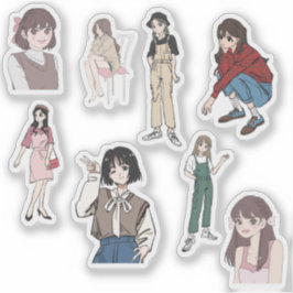 Aesthetic Anime Girl Outfit Vinyl Sticker Set シール