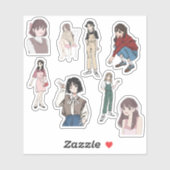 Aesthetic Anime Girl Outfit Vinyl Sticker Set シール (シート)
