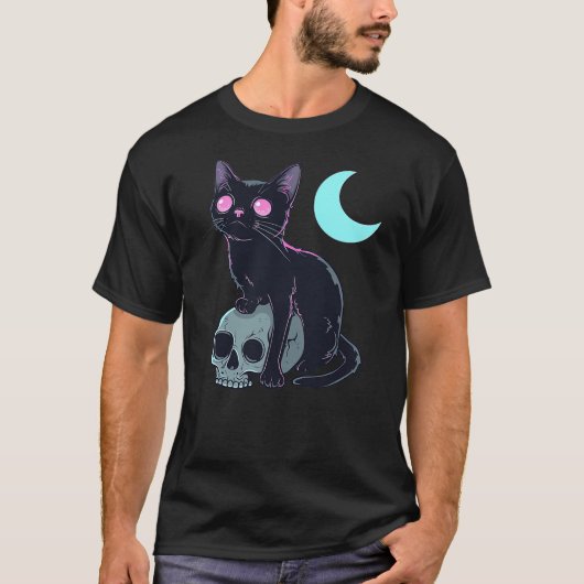 Aesthetic Anime Pastel Goth Witchy Cat With Skull Tシャツ (正面)