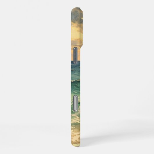 Aesthetic Beach Sunset Watercolor Custom Name iPhoneケース (右側面)