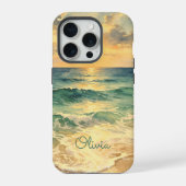 Aesthetic Beach Sunset Watercolor Custom Name iPhoneケース (裏面)