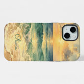 Aesthetic Beach Sunset Watercolor Custom Name iPhoneケース (裏面横)
