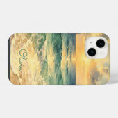 Aesthetic Beach Sunset Watercolor Custom Name iPhoneケース (裏面横)