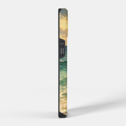 Aesthetic Beach Sunset Watercolor Custom Name iPhoneケース (右側面)