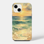 Aesthetic Beach Sunset Watercolor Custom Name iPhoneケース (裏面)
