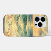 Aesthetic Beach Sunset Watercolor Custom Name iPhoneケース (裏面横)