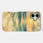 Aesthetic Beach Sunset Watercolor Custom Name iPhoneケース (裏面横)