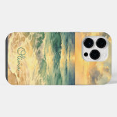 Aesthetic Beach Sunset Watercolor Custom Name iPhoneケース (裏面横)
