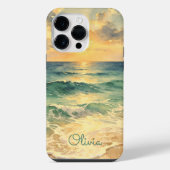 Aesthetic Beach Sunset Watercolor Custom Name iPhoneケース (裏面)