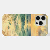 Aesthetic Beach Sunset Watercolor Custom Name iPhoneケース (裏面横)