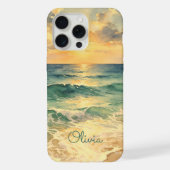Aesthetic Beach Sunset Watercolor Custom Name iPhoneケース (裏面)