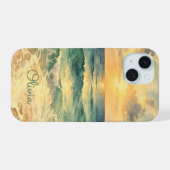 Aesthetic Beach Sunset Watercolor Custom Name iPhone 15ケース (裏面横)