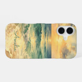 Aesthetic Beach Sunset Watercolor Custom Name iPhone 16ケース (裏面横)
