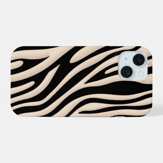 Aesthetic Beige and Black Zebra Stripe Pattern iPhone 15ケース (裏面横)
