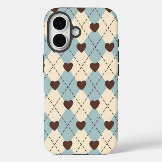 Aesthetic Blue,Cream Argyle Heart Pattern  cover Case-Mate iPhoneケース (裏面)