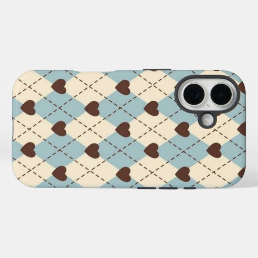Aesthetic Blue,Cream Argyle Heart Pattern cover Case-Mate iPhoneケース (裏面 (横))