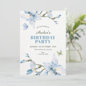 Aesthetic blue flower bloom birthday 招待状 (スタンド正面)