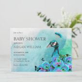 Aesthetic Blue Peacock Bird baby shower 招待状 (スタンド正面)