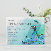 Aesthetic Blue Peacock Bird bridal shower 招待状 (スタンド正面)
