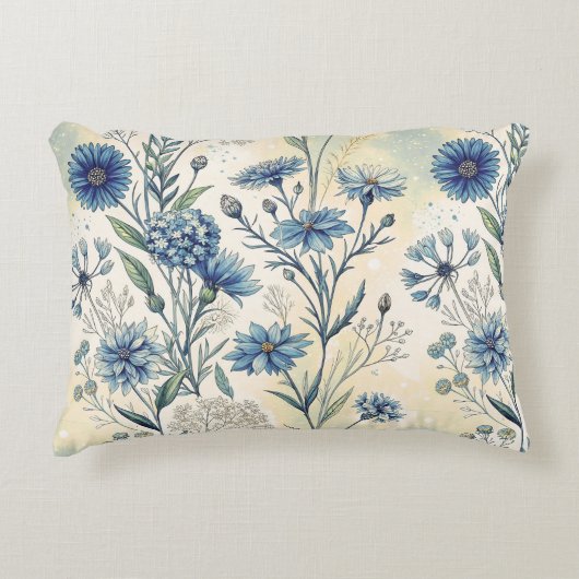 Aesthetic Blue Wildflowers アクセントクッション (正面)