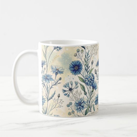 Aesthetic Blue Wildflowers コーヒーマグカップ (左)
