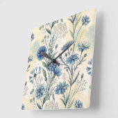 Aesthetic Blue Wildflowers スクエア壁時計 (傾斜)