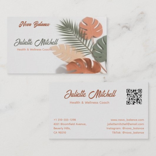 Aesthetic Boho Tropical Wellness Coach Card 名刺 (正面/裏面)