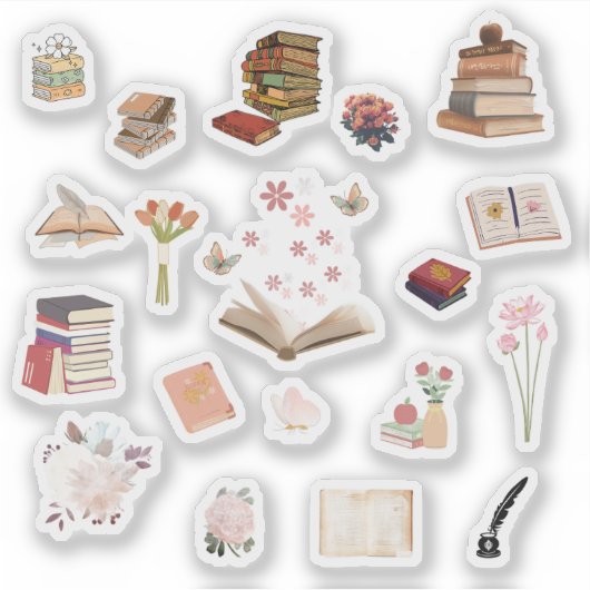 Aesthetic Book & Flower Stickers シール (正面)