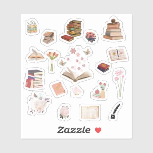 Aesthetic Book & Flower Stickers シール (シート)