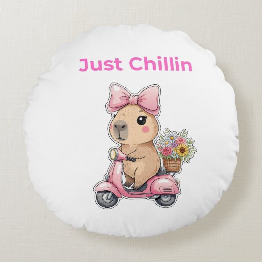 Aesthetic Capybara Just Chillin' Throw Pillow ラウンドクッション (正面)