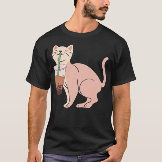 Aesthetic Cat Drinking Bob best cat illustration Tシャツ (正面)