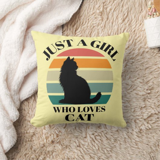 Aesthetic Cat Silhouette Retro Throw Pillow クッション (ブランケット)
