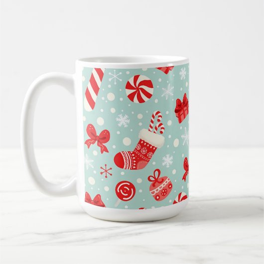 Aesthetic Christmas Pattern Candy コーヒーマグカップ (左)