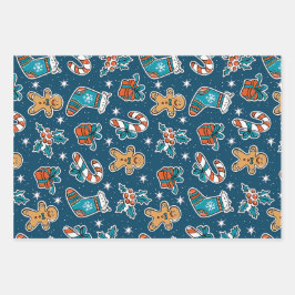 Aesthetic Christmas Pattern Santa Candy ラッピングペーパーシート