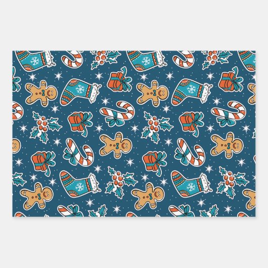 Aesthetic Christmas Pattern Santa Candy ラッピングペーパーシート (正面)