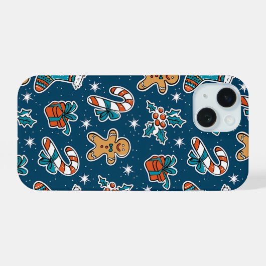 Aesthetic Christmas Pattern Santa Candy iPhone 15ケース (裏面横)