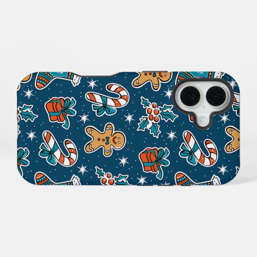 Aesthetic Christmas Pattern Santa Candy iPhone 16ケース (裏面横)