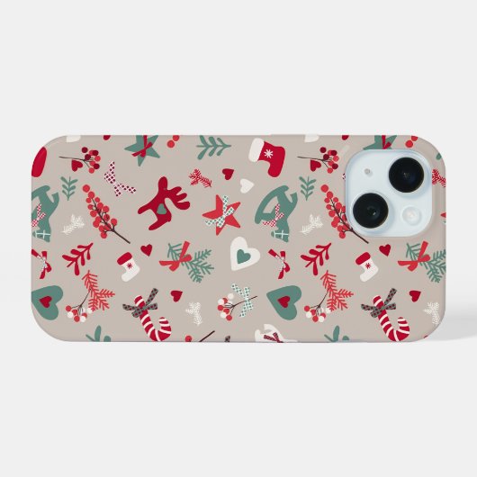 Aesthetic Christmas Pattern Tree Candy iPhone 15ケース (裏面横)
