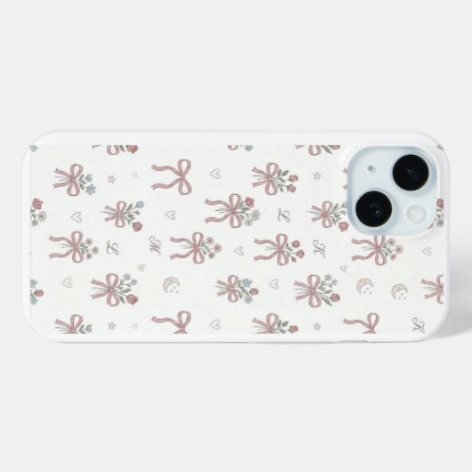 Aesthetic Coquette Bow & Initial Repeat Pattern Ph Case-Mate iPhoneケース (裏面 (横))