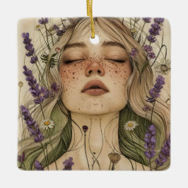 Aesthetic Cottagecore Girl with Wildflowers Art セラミックオーナメント