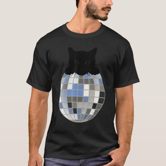 Aesthetic Disco Ball Winter Snow Black Cat Disco C Tシャツ (正面)