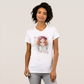 Aesthetic Floral Beret Girl Watercolor  Tシャツ (正面フル)