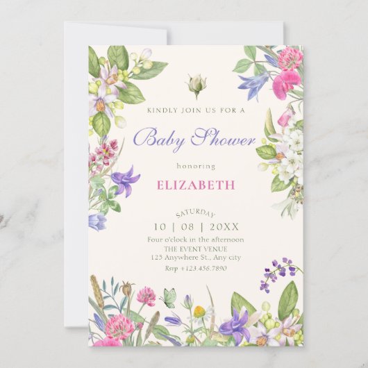 Aesthetic floral bloom garden baby shower 招待状 (正面)