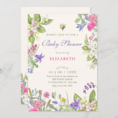 Aesthetic floral bloom garden baby shower 招待状 (正面/裏面)
