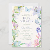 Aesthetic Floral butterflies baby shower 招待状 (正面)