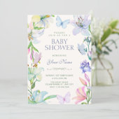 Aesthetic Floral butterflies baby shower 招待状 (スタンド正面)