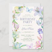 Aesthetic Floral butterflies birthday 招待状 (正面)